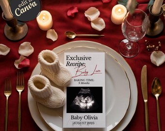 Valentinstag Schwangerschaftsankündigung, digitale Babyankündigung, romantisches Abendessen Valentine Baby Gender Neutral Reveal Social Media Template