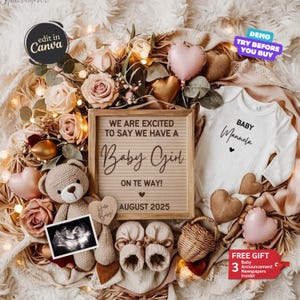 Boho Baby Girl Pregnancy Announcement Digital, Little Sister Baby Reveal, Editable Social Media Reveal Template, Gender Its a Girl Reveal