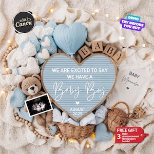 Boy Pregnancy Announcement Digital, Baby Announcement, Blue Gender Reveal, Social Media Reveal Template, Baby Boy, Little Brother, Its a Boy
