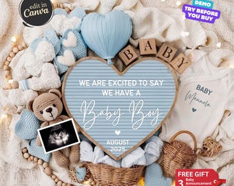 Boy Pregnancy Announcement Digital, Baby Announcement, Blue Gender Reveal, Social Media Reveal Template, Baby Boy, Little Brother, Its a Boy