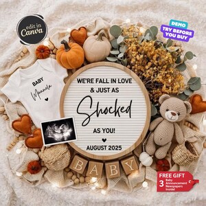 Fall Baby Announcement, Autumn Baby Reveal, November Pregnancy Announcement Digital Editable Social Media Gender Neutral Reveal Fall in Love
