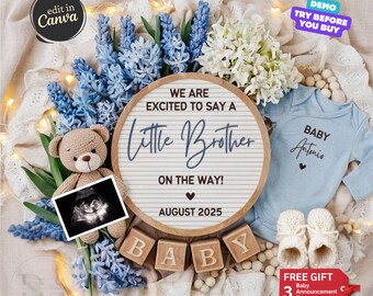 Boy Pregnancy Announcement Digital, Baby Announcement Boy, Gender Reveal Social Media Editable Template, Its a Boy Revel Little Brother