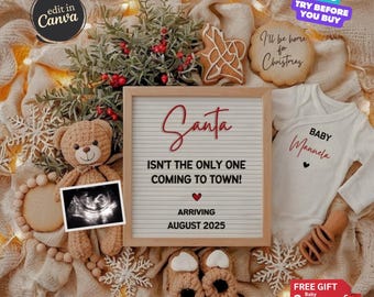 Weihnachten Digitale Schwangerschaftansage, fällig im Dezember Babymitteilung, Baby Geschlecht offenbaren bearbeitbare Vorlage Ich werde zu Weihnachten zu Hause sein