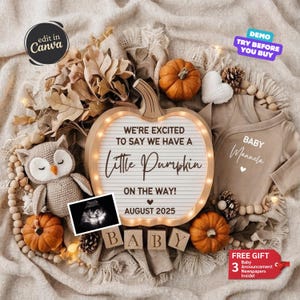 Fall Baby Announcement, Autumn Pregnancy Announcement Digital, Baby Reveal, Editable Gender Neutral Social Media Template, Little Pumpkin