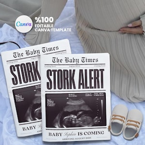 New Baby Announcement Newspaper, Large Pregnancy Reveal Newspaper, Baby Shower, Customizable Baby News Editable Canva Template,Gender Reveal