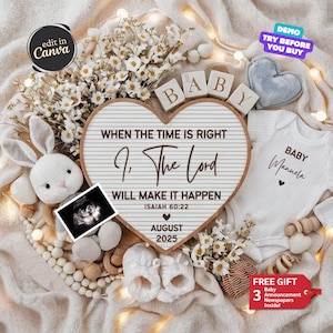Religious Pregnancy Announcement Digital, Neutral Baby Announcement Digital, Editable Social Media Template, Christian Pregnancy Baby Reveal