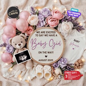 Girl Pregnancy Announcement Digital, Baby Girl Announcement, Its a Girl  Reveal, Social Media Template, Little Sister Reveal, Gender Reveal