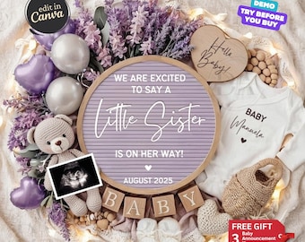 Digital Baby Girl Pregnancy Announcement, A Little Sister Reveal, Little Girl Reveal, Editable Social Media Template, Little Sister Reveal