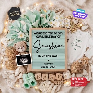 Summer Pregnancy Announcement, Baby Announcement Digital, Spring Baby Reveal, Editable Social Media Template, Gender Neutral Reveal Ideas