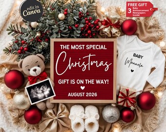 Christmas Pregnancy Announcement Digital Template, Winter Baby Reveal, Social Media Digital Pregnancy Reveal, Due December Baby Announcement