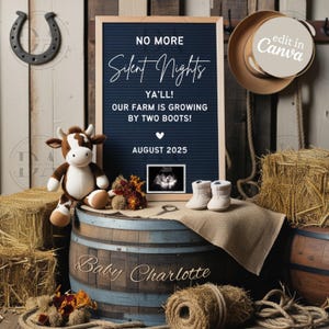 Cow Pregnancy Announcement Digital, Western Minimalist Gender Neutral Baby Announcement, Editable Country Farm Social Media Reveal Template