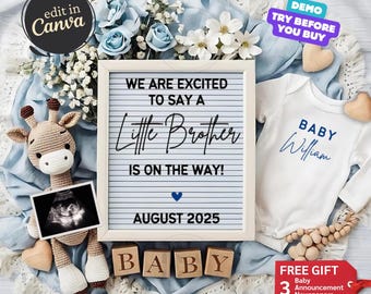 Boy Pregnancy Announcement Digital, Baby Announcement, Blue Gender Reveal Social Media Template, Little Brother Baby Announce, It's a Boy