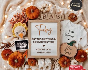 Thanksgiving Pregnancy Announcement Fall Digital Baby Announcement Autumn Editable Template Instant Download Personalized Extra Thankful
