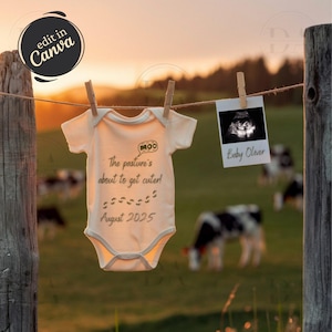 Simple Cow Pregnancy Announcement Digital, Western Minimalist Gender Neutral Baby Announce, Country Farm Baby Reveal Social Media Template