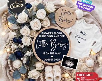Digital Pregnancy Announcement, Spring Baby Announcement, Simple Baby Reveal, Social Media Reveal, Editable Template, Floral Baby Reveal