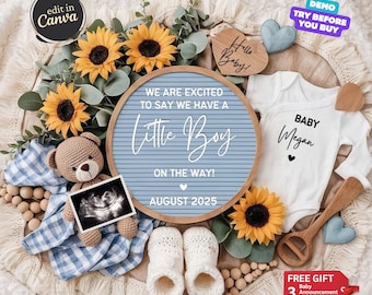 Boy Pregnancy Announcement Digital, Baby Boy Announcement, Little Brother Baby Reveal, Blue Gender Reveal Social Media Template, It's a Boy