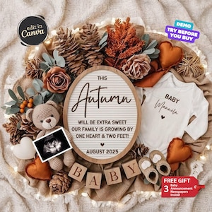 Fall Pregnancy Announcement, Baby Announcement Digital, Baby Reveal Autumn, Editable Social Media Template, Gender Neutral Baby Reveal