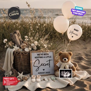 Summer Pregnancy Announcement Digital Beach Baby Announcement Editable Social Media Template Gender Neutral Reveal Baby Reveal Little Secret