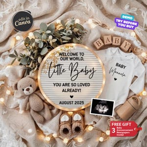 Pregnancy Announcement Digital, Baby Announcement, Baby Reveal, Editable Pregnancy Social Media Template, Gender Neutral Reveal, Little Baby