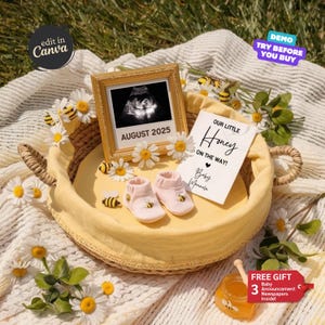 Bee Pregnancy Announcement Digital, Summer Baby Announcement, Spring Baby Reveal, Social Media Editable Template, Gender Neutral Reveal