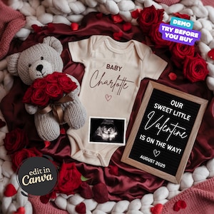 Valentine Pregnancy Announcement, Valentines Day Baby Arrival Announcement, Digital Gender Neutral Social Media Template, Simple Baby Reveal