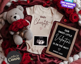 Valentinstag Schwangerschaftsankündigung, Valentinstag Babyankündigung, digitale geschlechtsneutrale Social-Media-Vorlage, einfache Babyenthüllung