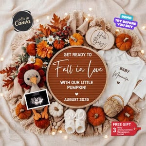 Fall Baby Announcement Digital, Thanksgiving Pregnancy Announcement, Baby Reveal Autumn, Editable Gender Neutral, Social Media Template