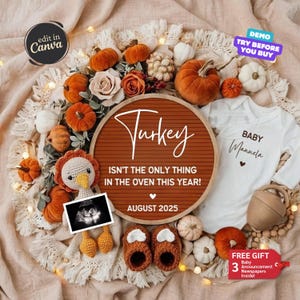 Thanksgiving Pregnancy Announcement, Fall Digital Baby Announcement, Baby Reveal, Editable Social Media Template, Gender Neutral Baby Reveal