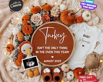 Thanksgiving-Schwangerschaftsankündigung, Herbst-Digital-Babyankündigung, Baby-Enthüllung, bearbeitbare Social-Media-Vorlage, geschlechtsneutrale Baby-Enthüllung