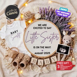 Digital Baby Girl Pregnancy Announcement Template, A Little Sister Reveal, Little Girl Reveal, Editable Social Media Little Sister Reveal