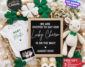 St. Patrick's Day Pregnancy Announcement Digital, Baby Announcement, Editable Template, Social Media Gender Reveal, St Patrick Baby Reveal