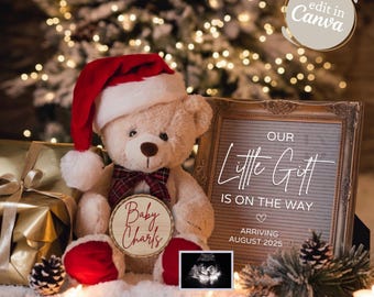 Christmas Pregnancy Announcement Digital, Editable Christmas Baby Announcement, Social Media Christmas Pregnancy Reveal Neutral, Winter Baby