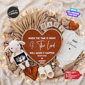 Baby Announcement Religious, Pregnancy Announcement Digital, Baby Reveal Bible Verses, Editable Social Media Template, Neutral Baby Reveal