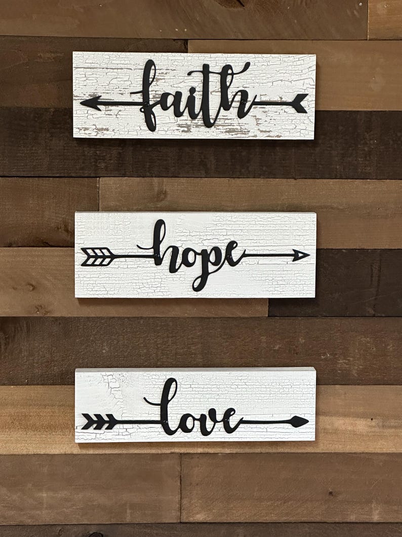 Rustic Display Sign Faith Hope Love Message Shelf Mantel Art Home Decor ...