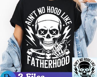 Funny Dad Skull PNG Sublimation Design Fatherhood Tattoo Style Digital Art Printable Gift for Dad Cool Graphic Download