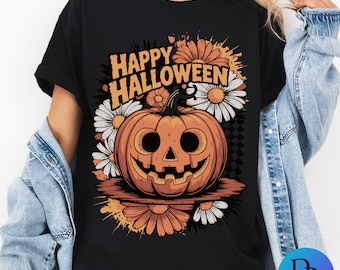 Paquete PNG de calabazas de Spooky Falls, imágenes prediseñadas de calabaza floral de Halloween espeluznante, diseño de sublimación, descarga digital, archivo de arte bohemio de otoño