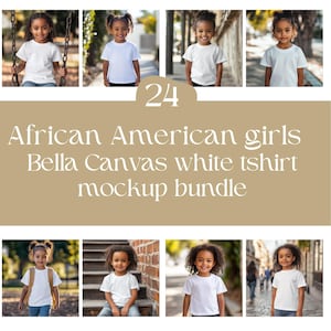 Maqueta de 24 niñas afroamericanas / Maqueta de camiseta de estilo de vida para niños / Maqueta de modelo para niños / Bella Canvas / Maqueta de niña negra