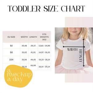 Bella Canvas 3001T Größentabelle | Größentabelle für Kleinkinder | Größentabelle Mockup | Kinder Größentabelle Mockup | Kid T-Shirt Größentabelle | EU-Größentabelle