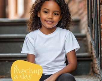 Black Girl Bella Canvas T-Shirt Mockup | Kid Lifestyle (Digital Download)