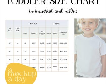 Bella Canvas 3001T Toddler Size Chart Mockup (Digital Download)