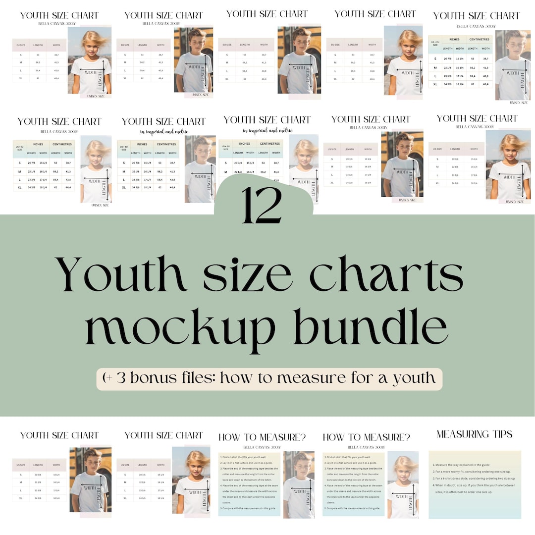 Youth Size Chart Mockup Bundle Youth Size Chart Mockup Youth Size