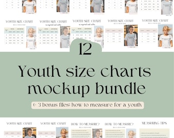 Youth Size Chart Mockup Bundle | US & EU Sizes (Digital Download)