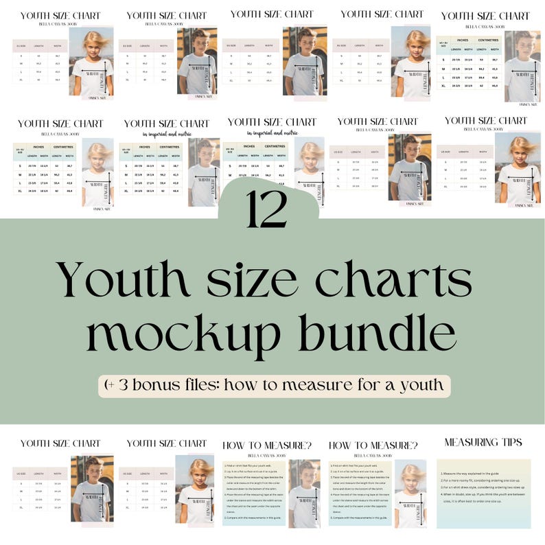 Youth Size Chart Mockup Bundle | Youth Size Chart Mockup | Youth Size ...