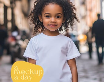 Black Girl Bella Canvas 3001T White T-Shirt Mockup (PNG Digital Download)