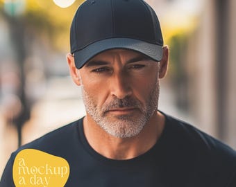 Black hat mockup | Dad hat mockup | Male model hat mockup | AI photo | Baseball cap mockup | Male black hat mockup