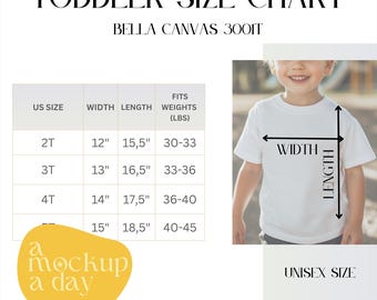 Bella Canvas 3001T Toddler Size Chart Mockup (Digital Download)