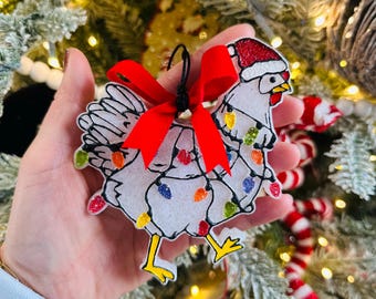 Chicken Freshie, Christmas Chicken Freshie, Women's Men's Gifts, Car Air Freshener, Made to Order, Christmas Lights Chicken