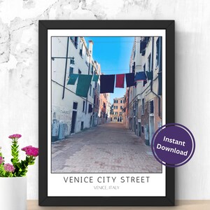 Poster di strada della città di Venezia a colori, stampa di Venezia, poster di viaggio in Italia, fotografia, poster stampabile di Venezia, download digitale ad alta risoluzione