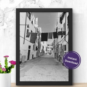 Stampa della strada della città di Venezia in bianco e nero, stampa di Venezia, poster di viaggio in Italia, poster stampabile di Venezia, download digitale ad alta risoluzione