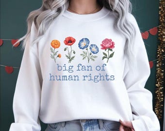 Sudadera con capucha botánica de derechos humanos, sudadera floral de justicia social, regalo feminista suave